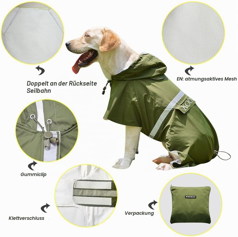 Grosse Hunde Regenjacken Mit Kapuze,Hunde Regenmantel,Mit Reflektierenden Sicherheitsstreifen, Wasse