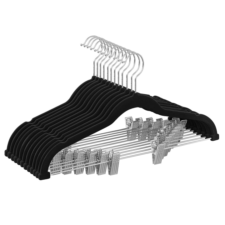 SONGMICS Kleiderbügel Samt, 12er Set, Rockbügel, 42,5 cm breit, mit verstellbaren Clips, rutschfest,