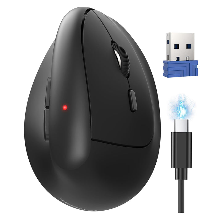 TECKNET Vertikale Ergonomische Maus Wiederaufladbare | 6 Einstellstufen bis zu 4800 DPI, 2.4G + BT (