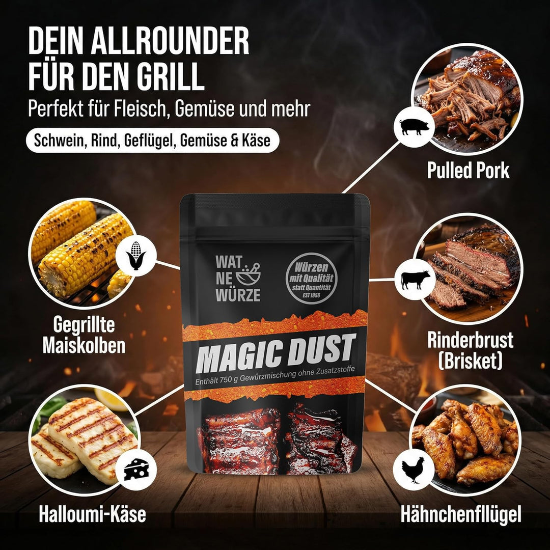 WAT NE WÜRZE Magic Dust Rub 750 g | BBQ-Rub Gewürz für Rippchen, Pulled Pork & Brisket | Grill Gewür