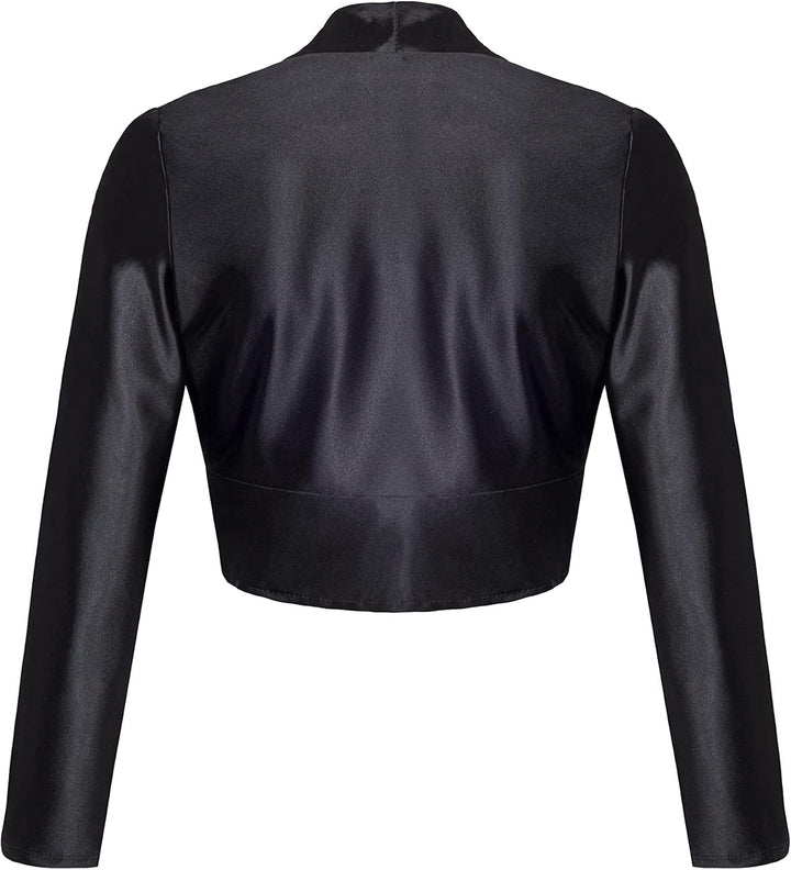 DANAEST Damen Bolero Satin Festliche Schulterjacke Langarm 709 S Schwarz, S Schwarz