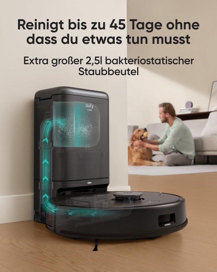 eufy X8 Pro Saugroboter mit Absaugstation & Wischfunktion, Twin-Turbine 2× 4.000Pa Saugkraft, Entwir