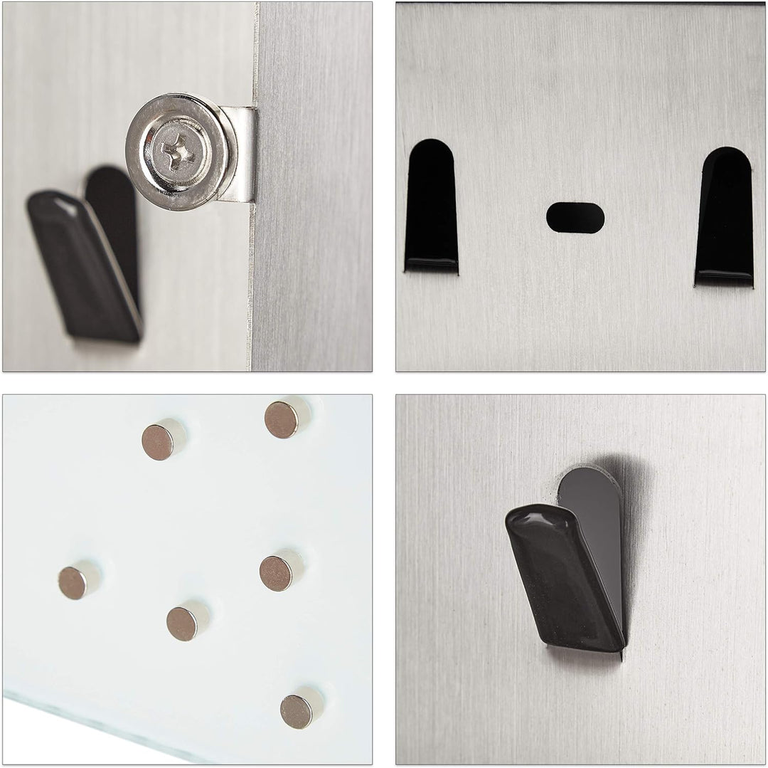 Relaxdays Schlüsselkasten mit Glasmagnettafel, 20 x 30 cm, 7 Haken, 6 Magnete, beschriftbar, Schlüss