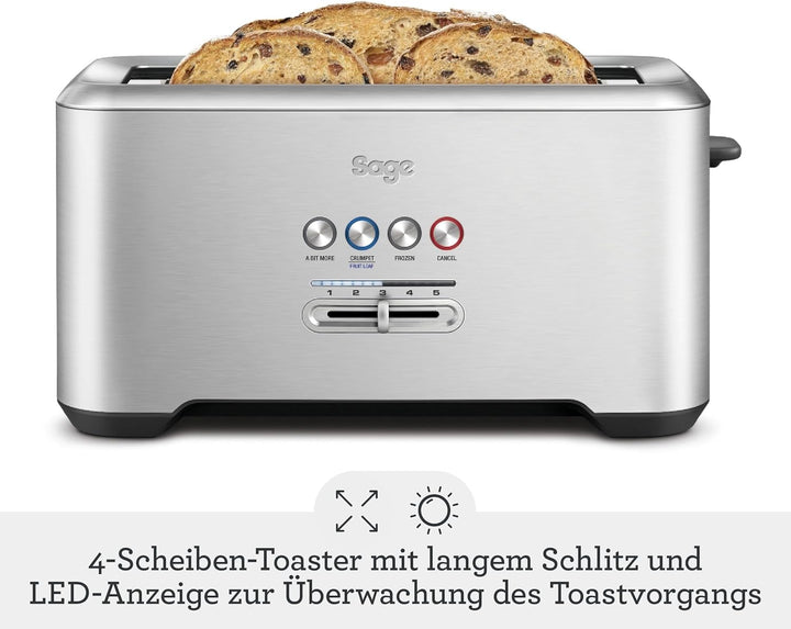 Sage - The 'A Bit More' Toaster 4 Slice, Gebürsteter Edelstahl 4 Schächte, 4 Schächte