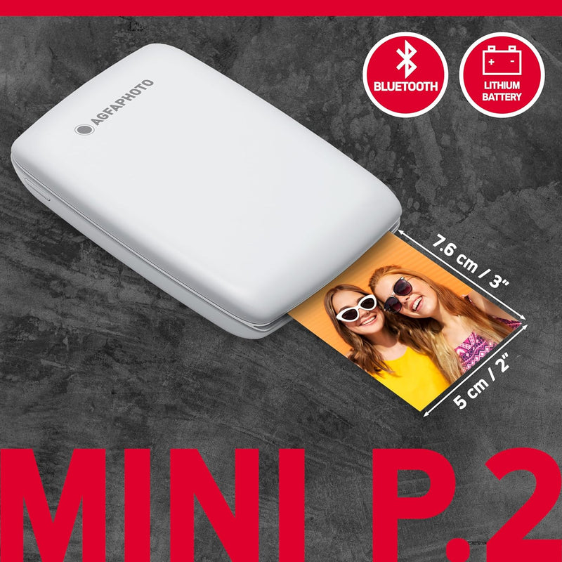 AGFA Photo Mini P.2 – Tragbarer Zink-Drucker für Sofortbilder – Einfach und schnell drucken – 75 × 5
