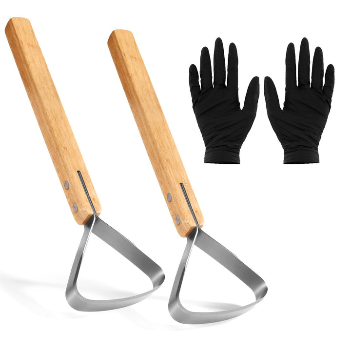Gosknor 2er Pack Pelzschaber Fleshing Werkzeugset mit Handschuhen, 29 cm Edelstahl Fleshing Messer H