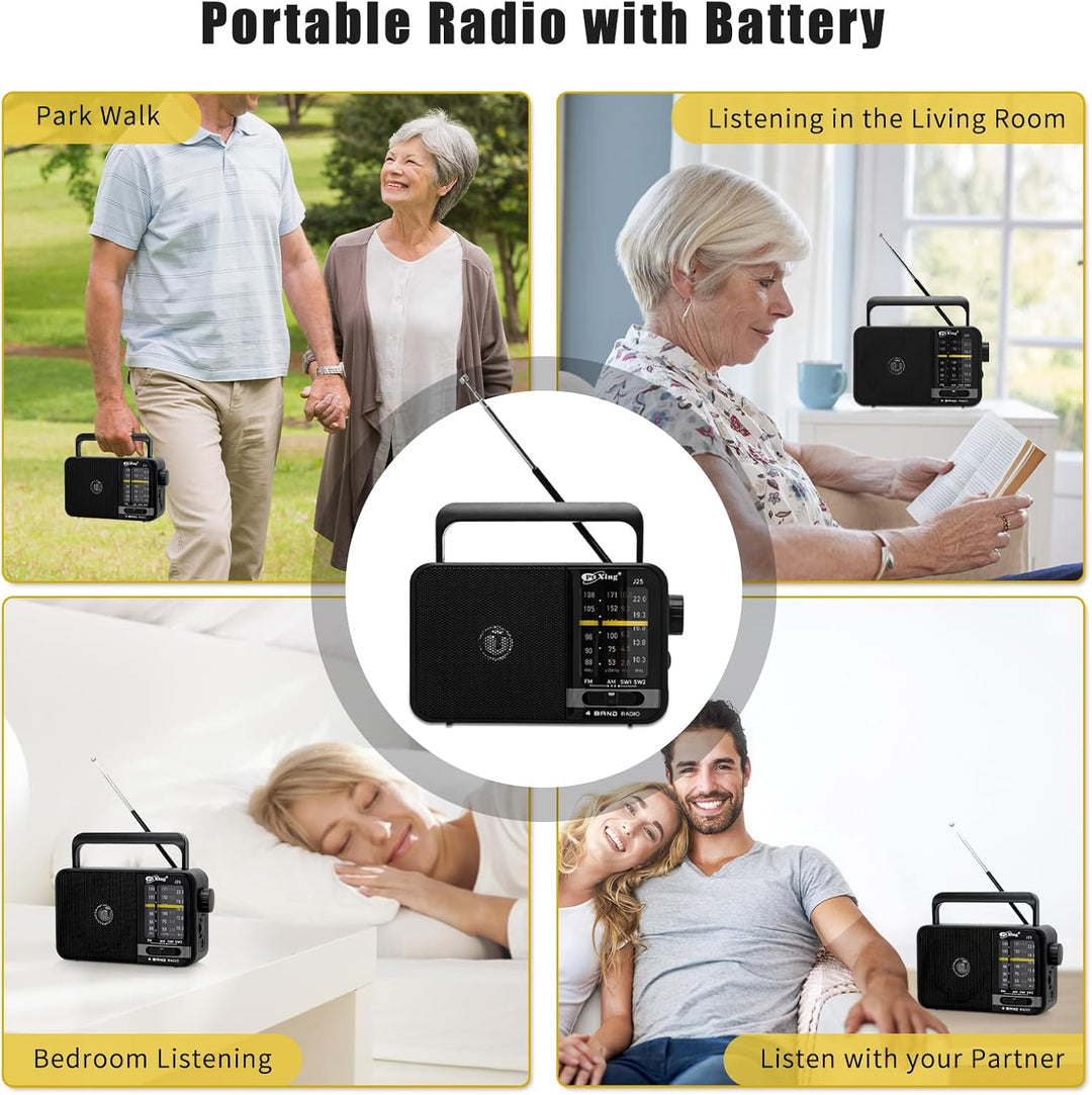 Tragbares FM AM Radio, Netz- und Akku-Radio für Zuhause oder Outdoor, kleine Tasche mit ausgezeichne
