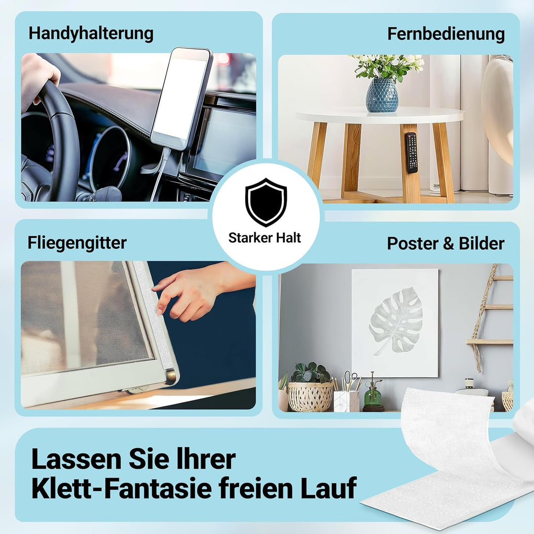 STARKL® Premium Klettband selbstklebend Extra Stark u. Extra Breit (Weiss) I 5m x 50mm Klettverschlu