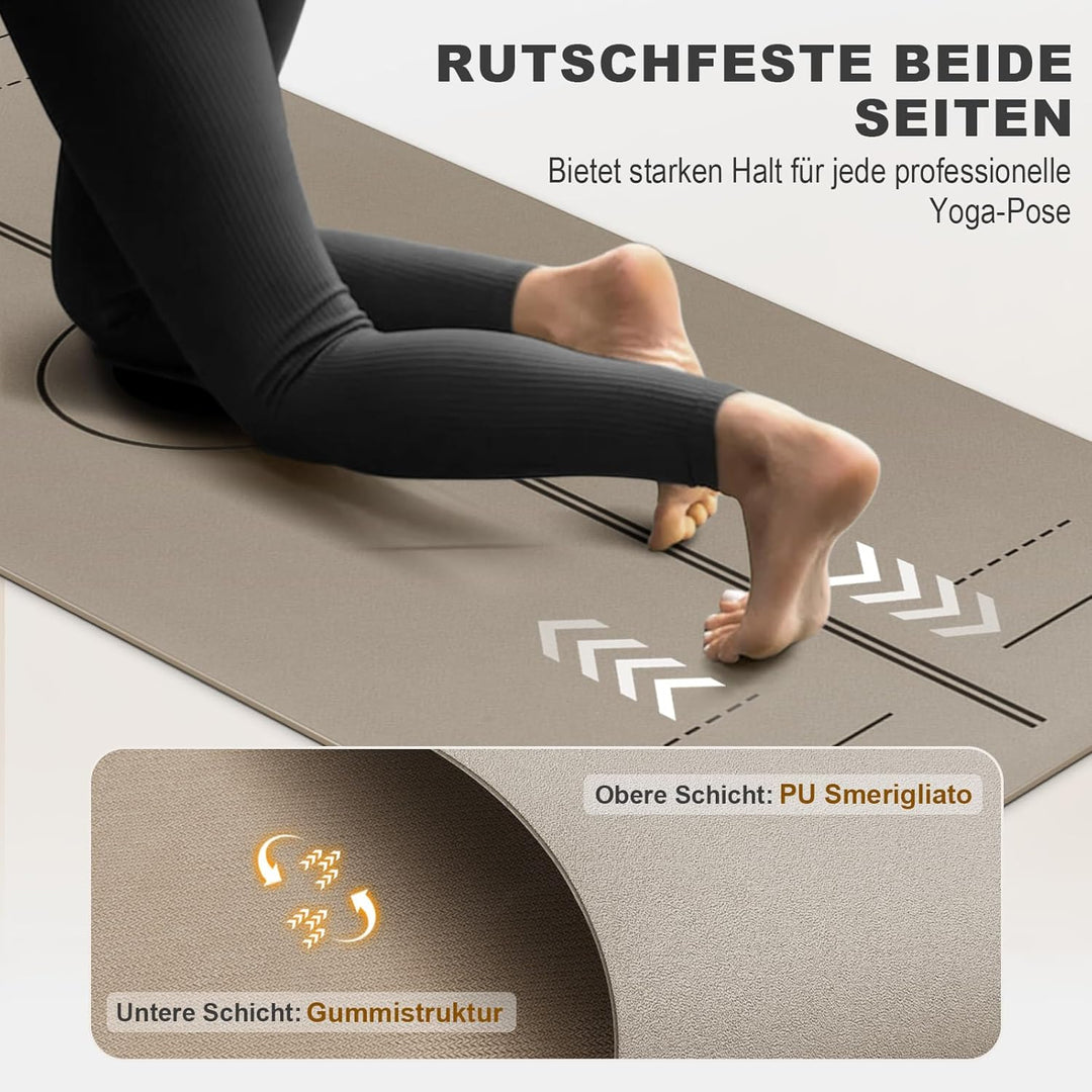 Yogamatte aus ECO Naturkautschuk & Hhautfreundlichem TPE, Extrem Rutschfest, Ausrichtungslinien, Ein