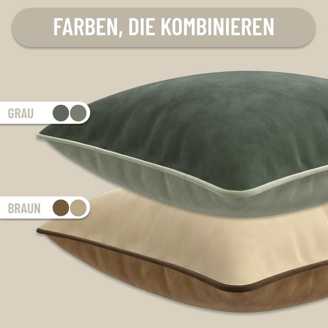 Blau Marité Kissenbezug-Set aus extraweichem Samt mit kontrastierendem Rand – modernes, doppelseitig