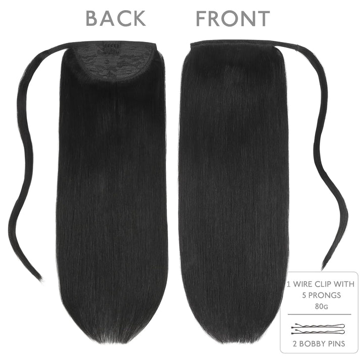 WENNALIFE Ponytail Extension, 45cm 80g Tief Schwarz Pferdeschwanz Haarteil Ponytail Extension Echtha