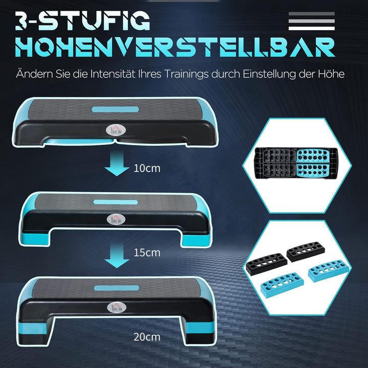 HOMCOM Aerobic-Stepper Steppbrett höhenverstellbar Fitness Heimtrainer mit 3 Stufen (10/15/20 cm) In