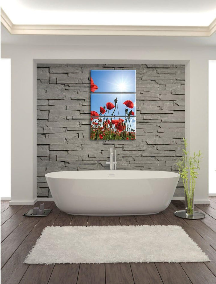 Pixxprint Mohnblumen als Leinwandbild - Grösse: 3-Teilig (120x80cm) - Wandbild - Kunstdruck - fertig