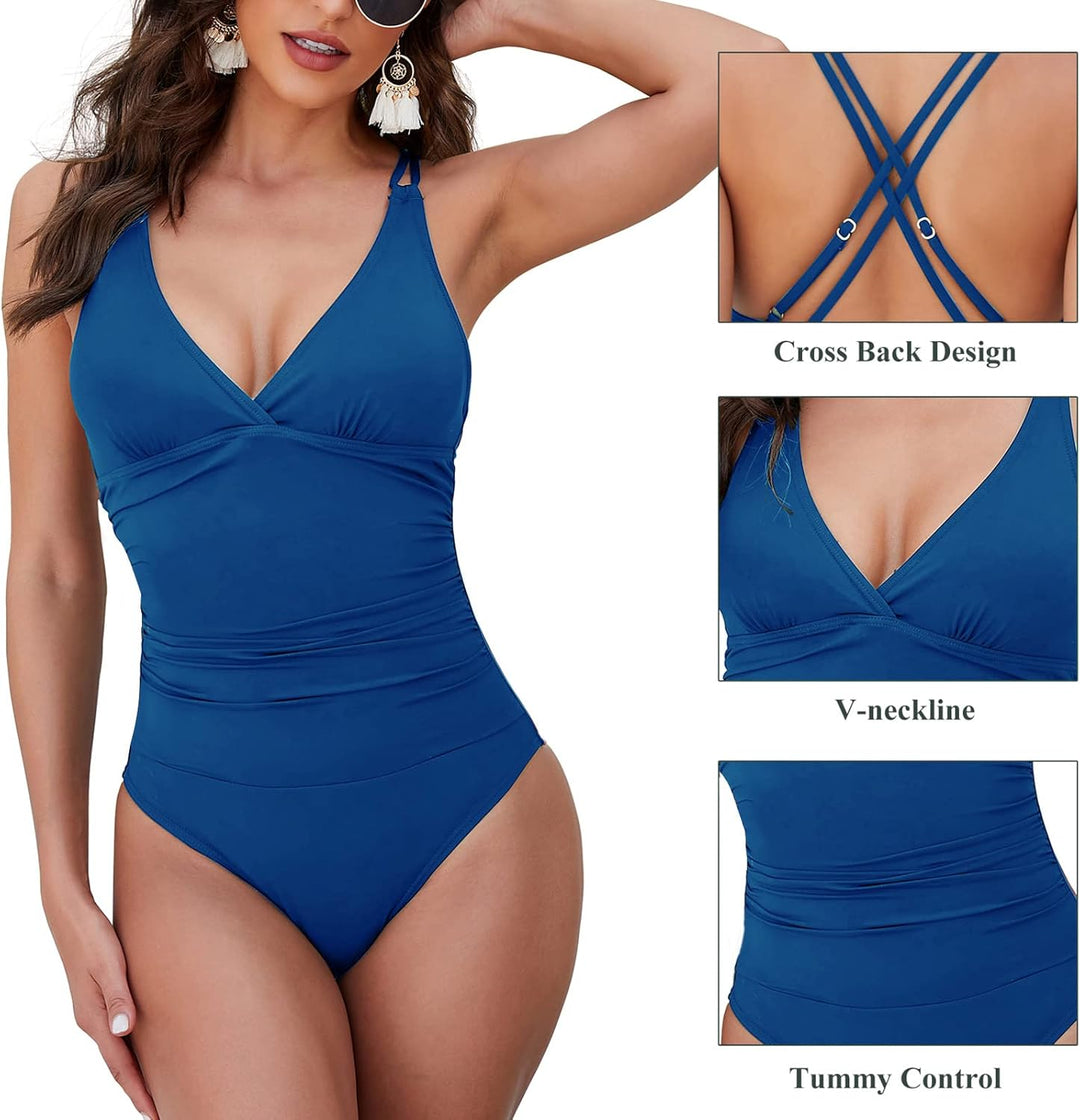 SUGSHYN Badeanzug Damen Schwimmanzug Bauchweg Sexy V Ausschnitt Bademode Push Up Swimming Suits Wome