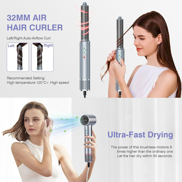 Air Styler, 110,000 RPM High-Speed Ionen Haartrockner mit Föhn, Warmluftbürste Haarstyler, 20m/s Luf