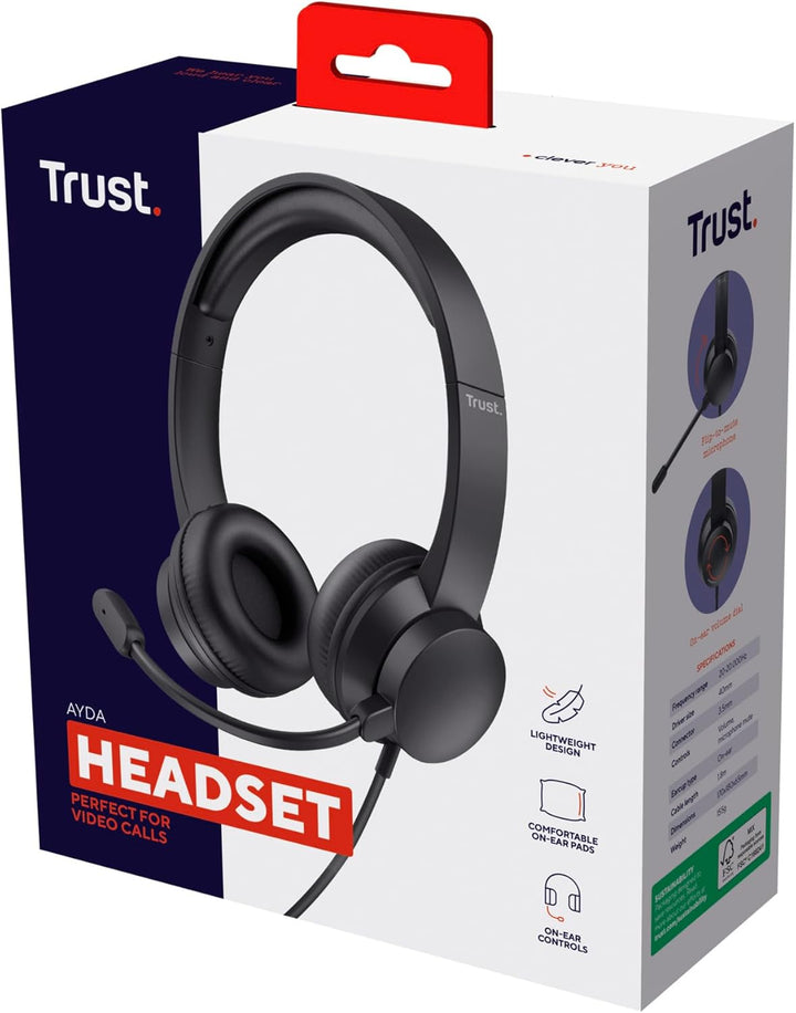 Trust Ayda PC Headset mit Mikrofon On-Ear 3.5mm, Leichtes Design, Verstellbarer Kopfbügel, Kopfhörer