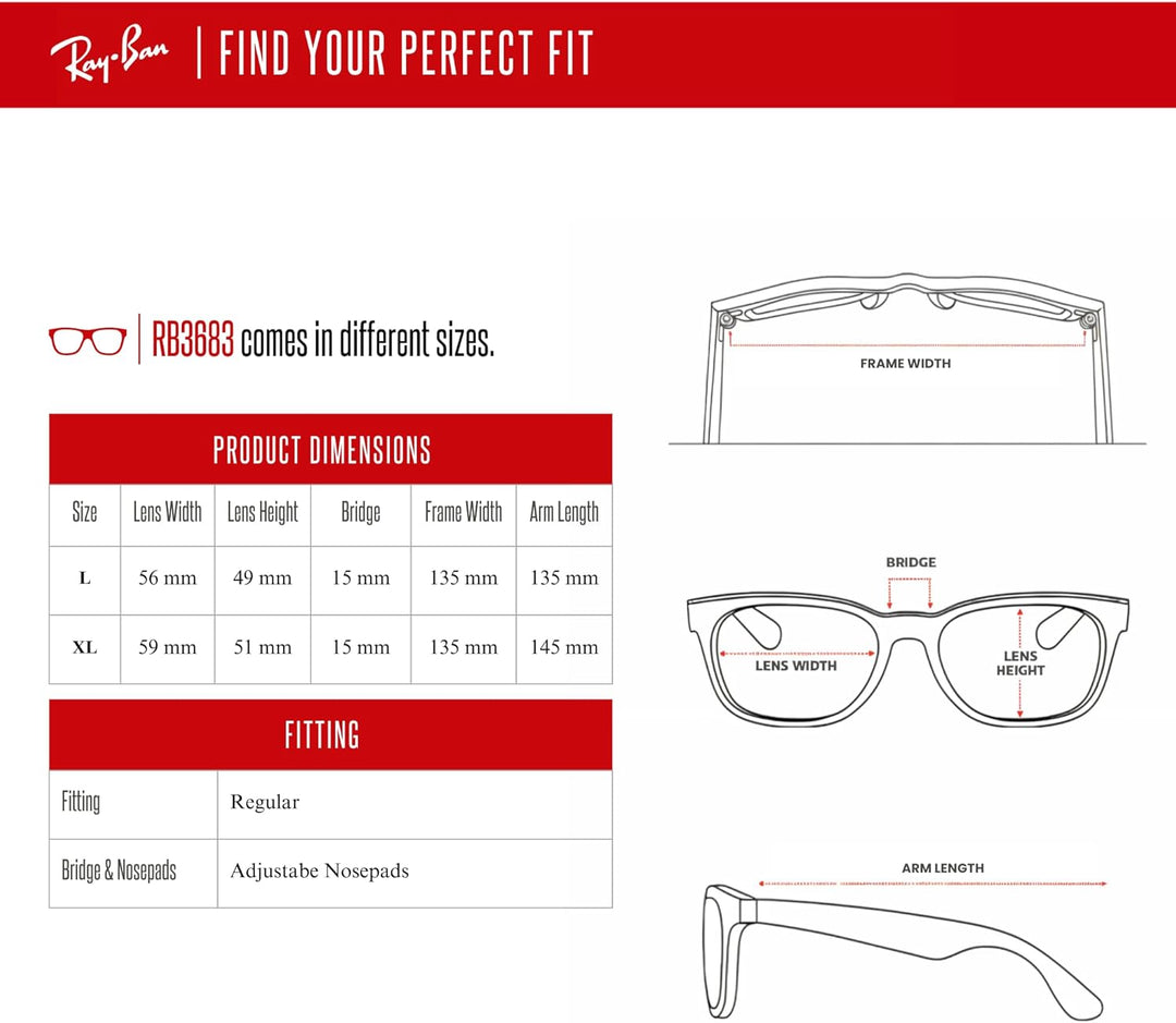 Ray-Ban Herren 0RB3683-90003F-56 Sonnenbrille, Black ON Arista, 56