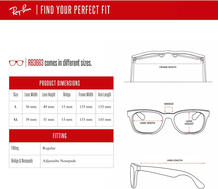Ray-Ban Herren 0RB3683-90003F-56 Sonnenbrille, Black ON Arista, 56