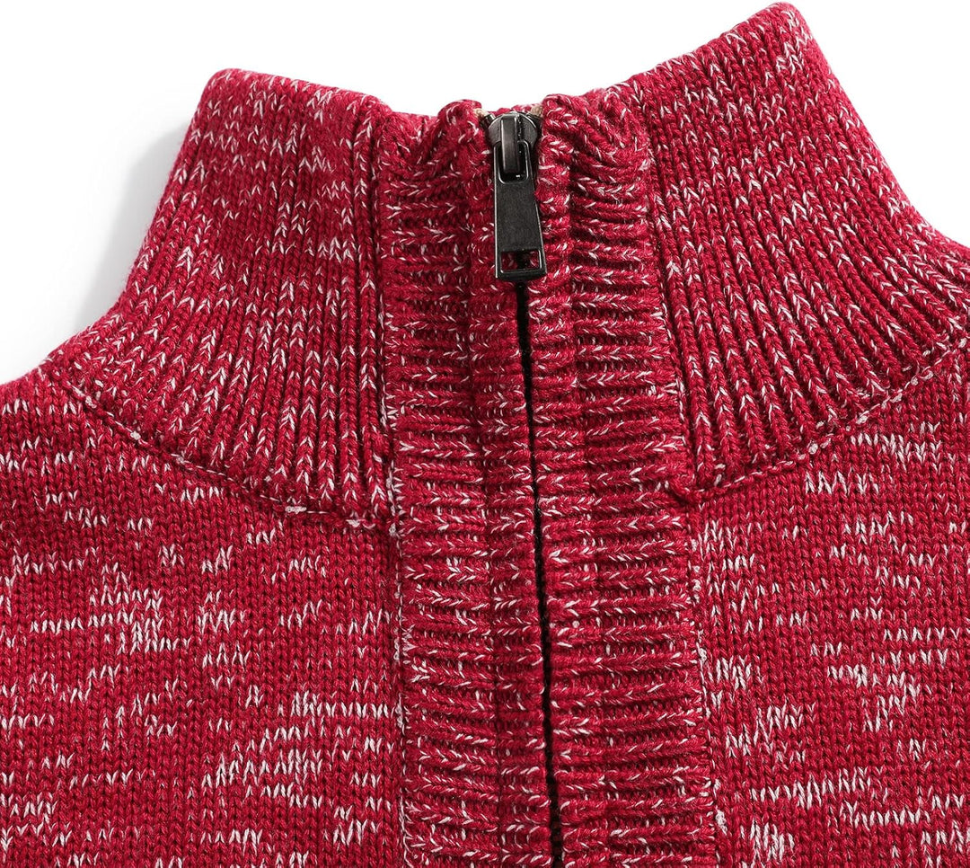 Superora Herren Strickpullover Crewneck Zipper Winterpullover Pullover M Rot, M Rot