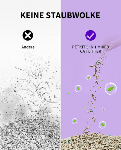 PETKIT 5 in 1 Gemischtes Katzenstreu, Spülbar, Geruchsfrei, Aktivkohle, Extrem Saugfähig und Schnell