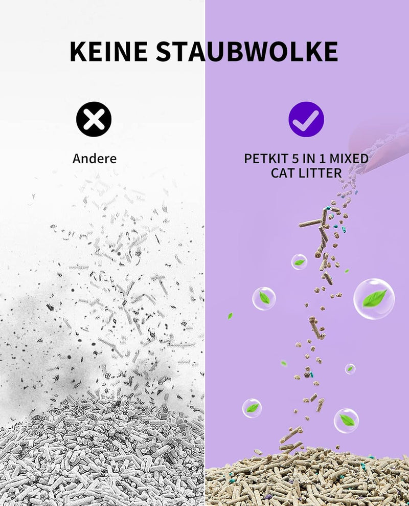 PETKIT 5 in 1 Gemischtes Katzenstreu, Spülbar, Geruchsfrei, Aktivkohle, Extrem Saugfähig und Schnell