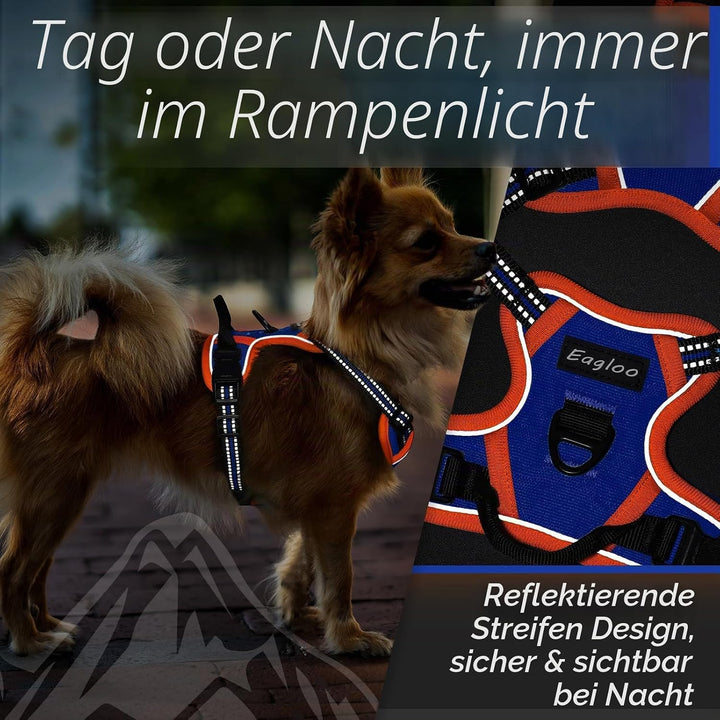 Eagloo Hundegeschirr Kleine Hunde, Anti Zug Hundegeschirr mit Reflexstreifen und Kontrolle, Verstell