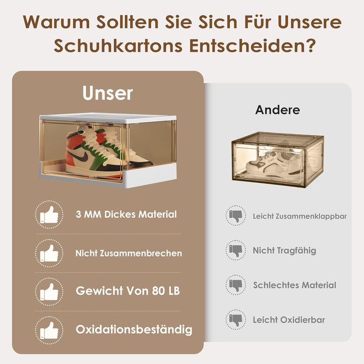 Dicker & Stabiler Klare Schuhkartons mit magnetischer Tür, 12er Pack Stapelbare Kartons für Kleiders