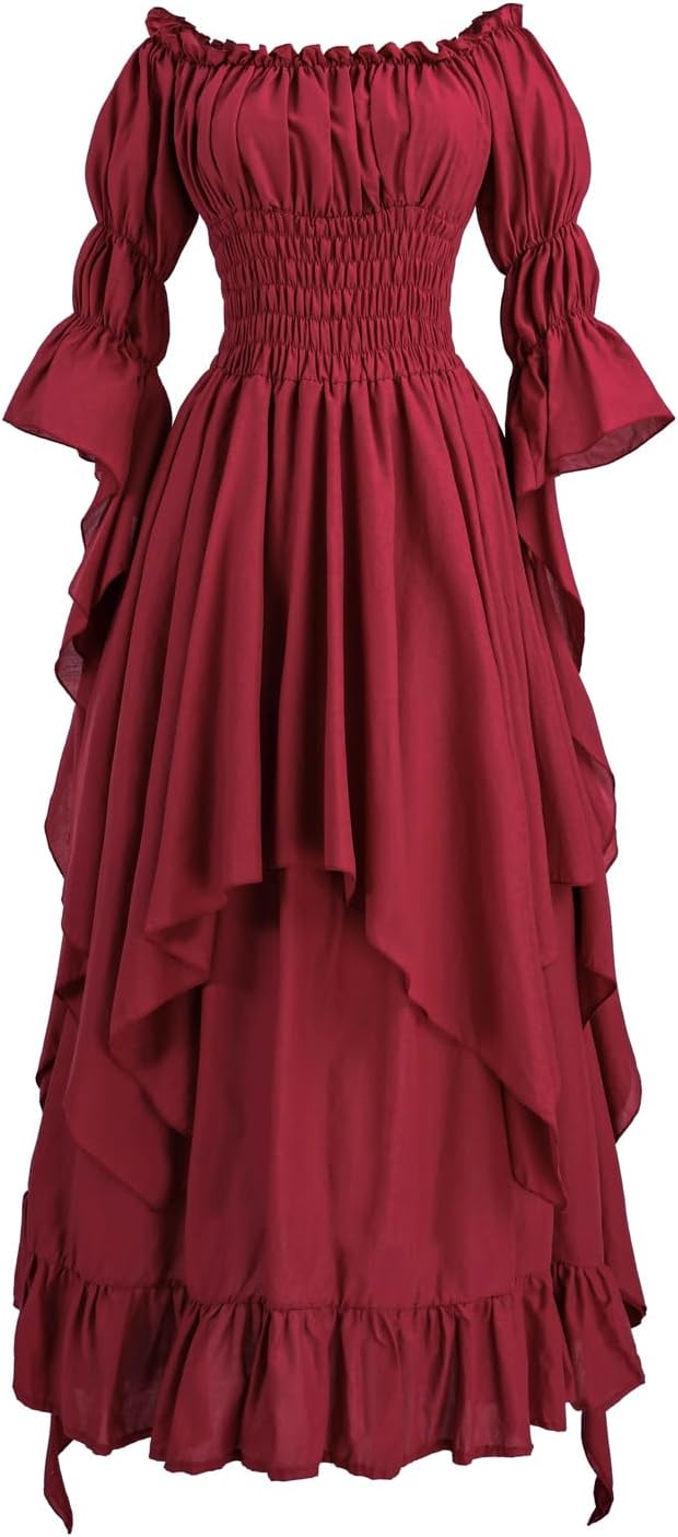 Fiamll Viktorianisches Kleid Renaissance Kostüm Frauen Gothic Hexenkleid Mittelalterliches Hochzeits