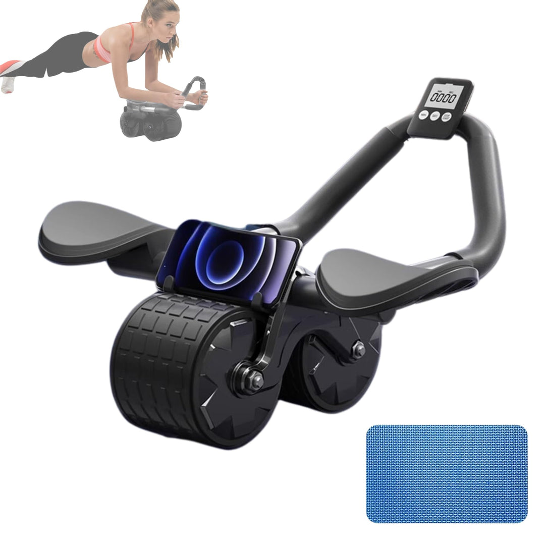 Roller für ABS mit automatischer Rückfederung. Rad für Bauch. Heimtrainingsset mit Knieschoner und S