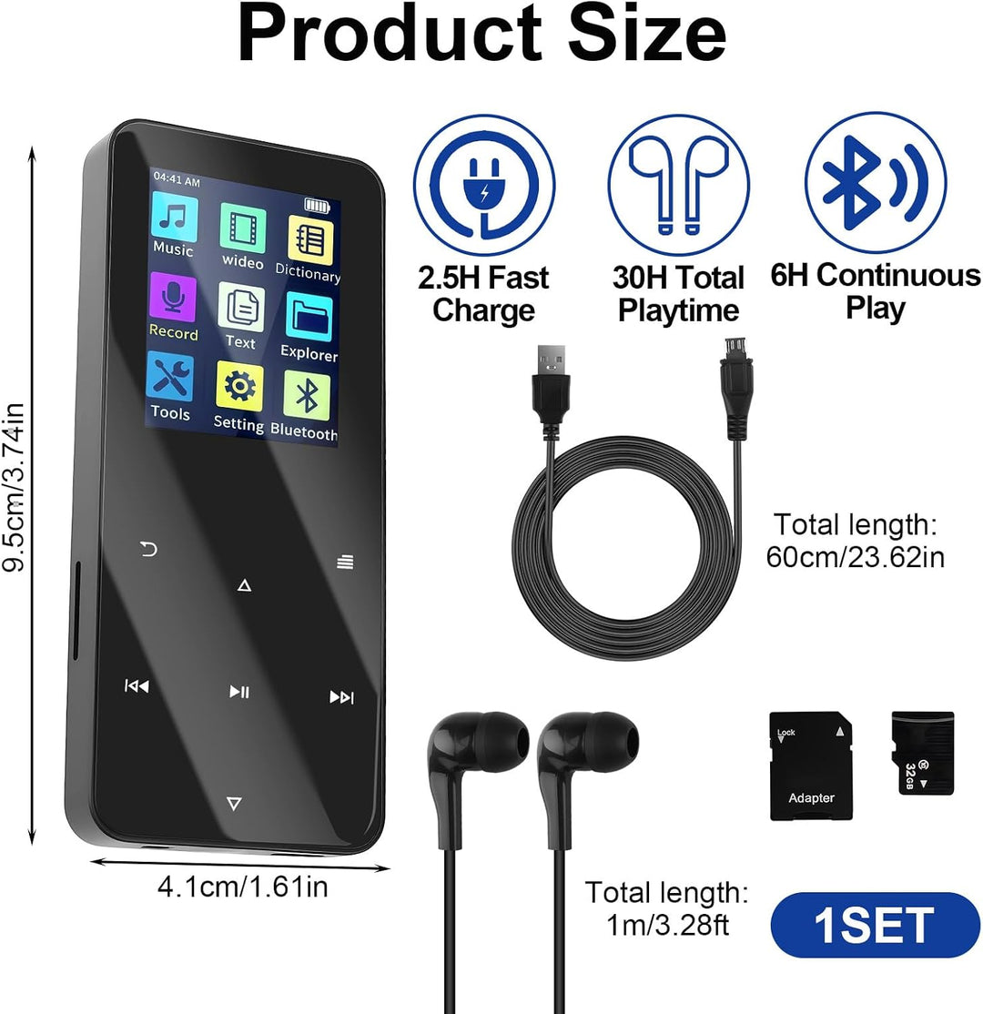 32GB Metall MP3 Player mit Bluetooth 5.3 &amp; 1,8" Kratzfestes Display | Kinder MP3 Player mit Lautspre