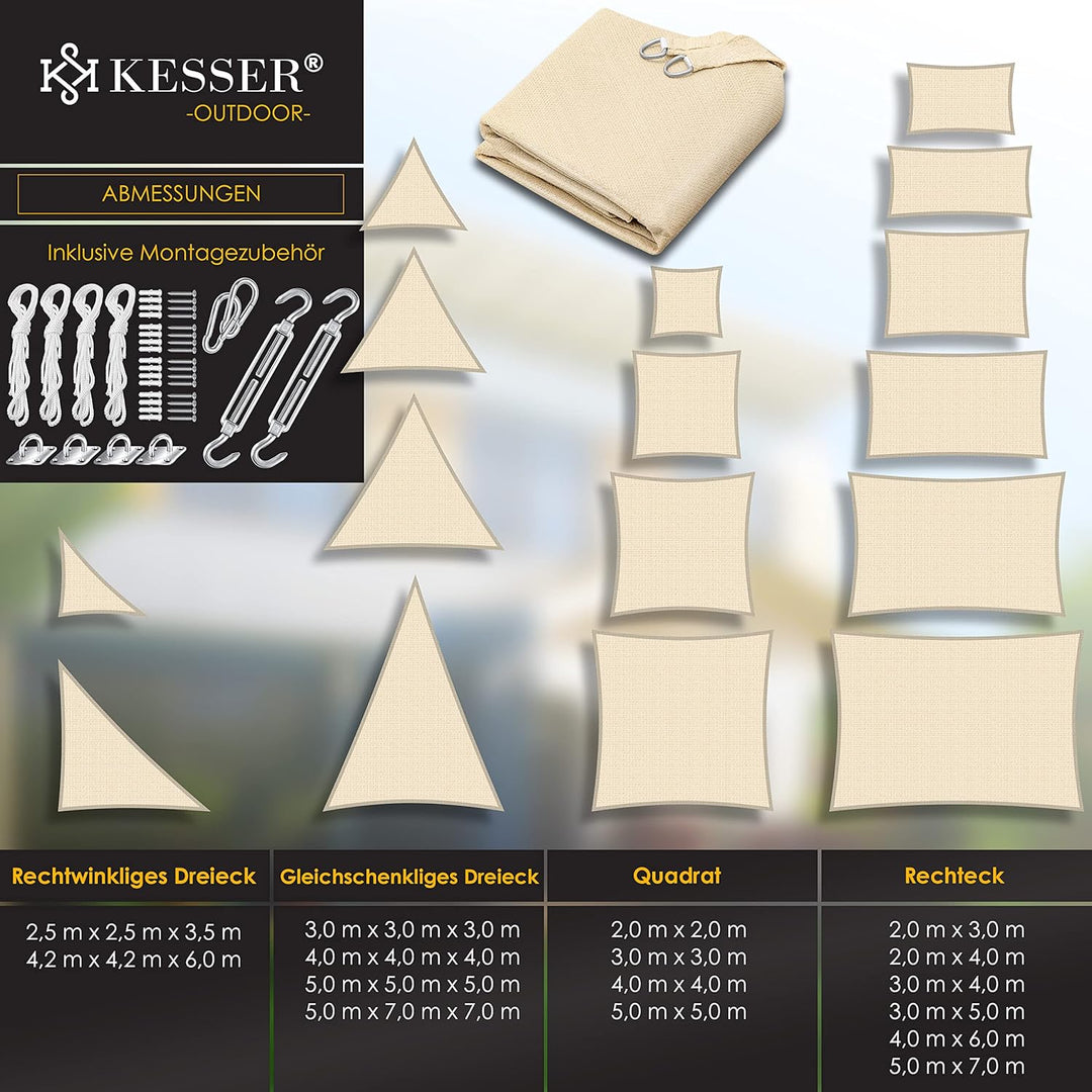 KESSER® Sonnensegel Sonnenschutz Windschutz | HDPE Gewebe | wasserabweisend & windabweisend | Rechte