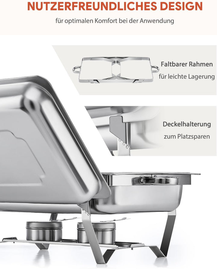 Wilprep Chafing Dish Edelstahl Buffet-Set Warmhaltebehälter Speisenwärmer Wärmebehälter Rechaud für