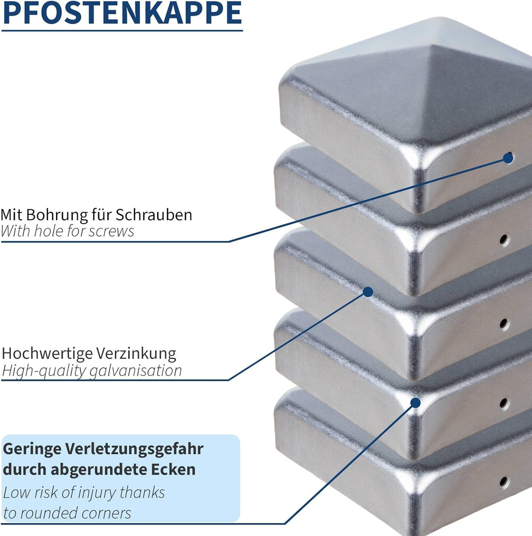 Pfostenkappen 8x8 cm (5 Stück) ATTAS inkl. Schrauben aus Metall für Holzpfosten &amp; Metallpfosten 80x8