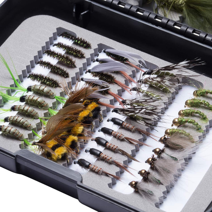 Bassdash Fliegenfischen Fliegen Set Forellenbarschangeln mit Fliegenbox, 36/64/72/76/80 / 96Stk. Mit