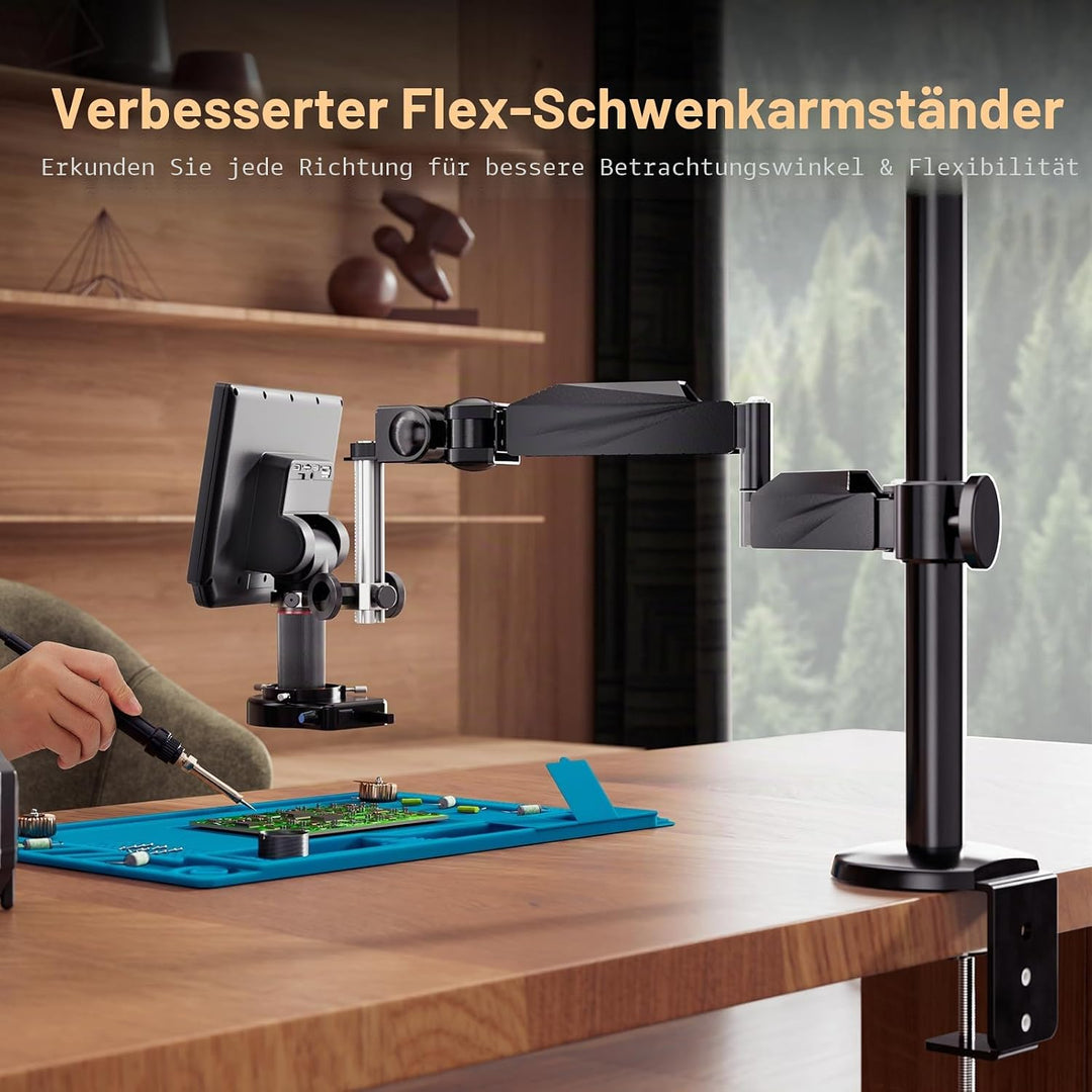 Elikliv EM4K Flex 4K Löt-Digitalmikroskop 2000x, Flexibler Armständer, 10,1" HDMI-Mikroskop mit Ring