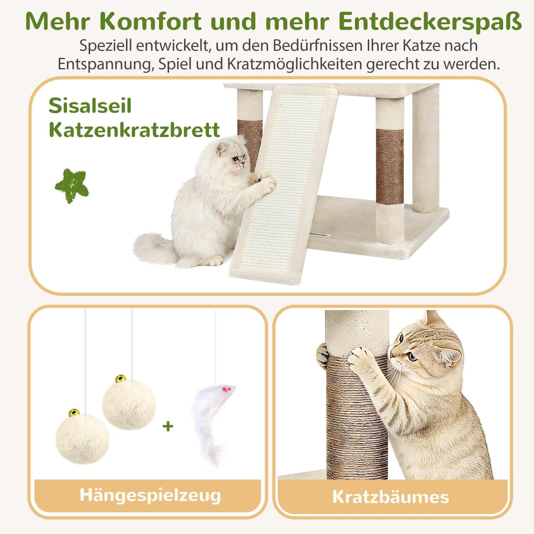 Globlazer Kratzbaum Beige XL Hoch 177cm mit 2 Grosser Katzenhaus, Kratzrampe Sisal, Gepolsterte Plat
