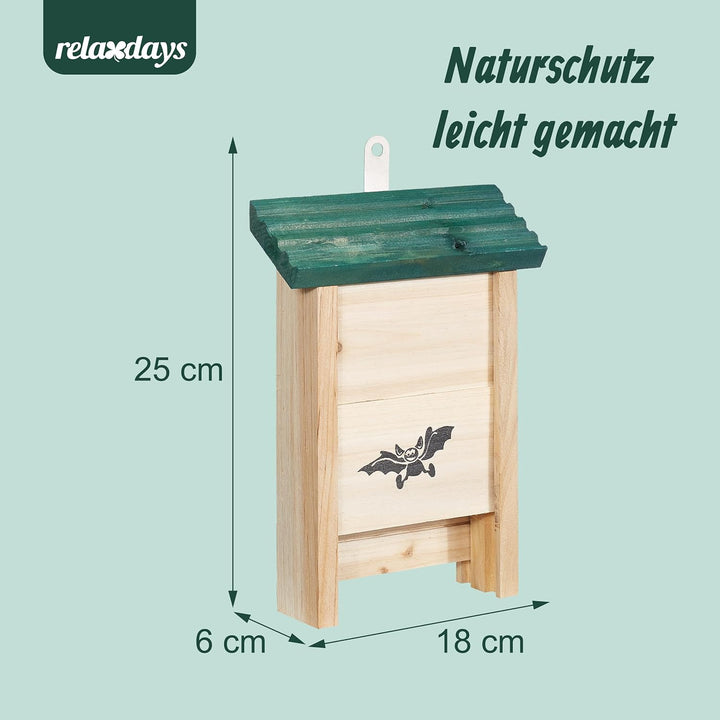 Relaxdays Fledermauskasten, 2er Set, Unterschlupf für Fledermäuse, unbehandeltes Holz, HBT: 25 x 18