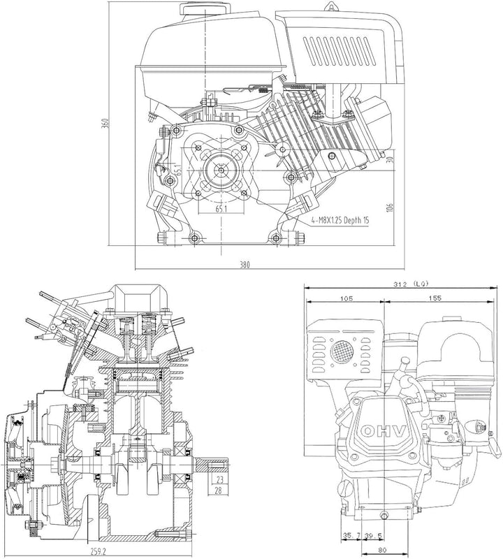 LIFAN 168 Benzinmotor 4,8 kW 6,5 PS 20 mm 196 ccm mit Handstarter