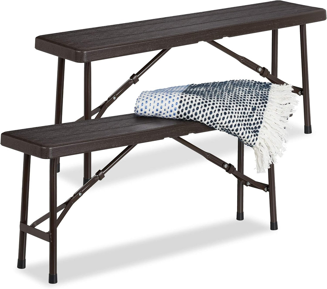 Relaxdays Bierbank 2er Set, faltbar, für Terrasse & Garten, Holzoptik, Kunststoff Campingbank HBT: 4