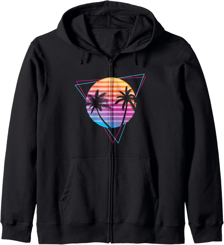 Palm Sunset 80er Jahre Vibe Retrowave Synthwave Ästhetik Kapuzenjacke