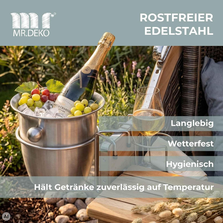 MR. DEKO Champagnerkühler für Strandkörbe - Sekt - Behälter - Kühler - Edel - EIS - Accessoire - Gar