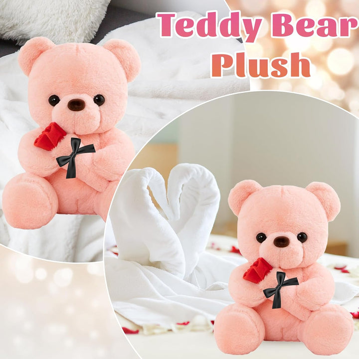 Teddybär mit Rose, Hochzeitstag Geschenke für Frauen, 25cm Rosa Plüschtier Süsse Kuscheltier Teddy m