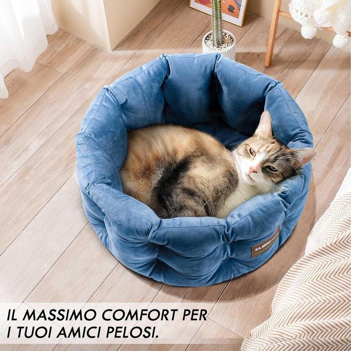 ClevaHome Deep Nest Katzenbett für Katzen bis 7 kg, Rundes Katzenbett für den Innenbereich mit Samto