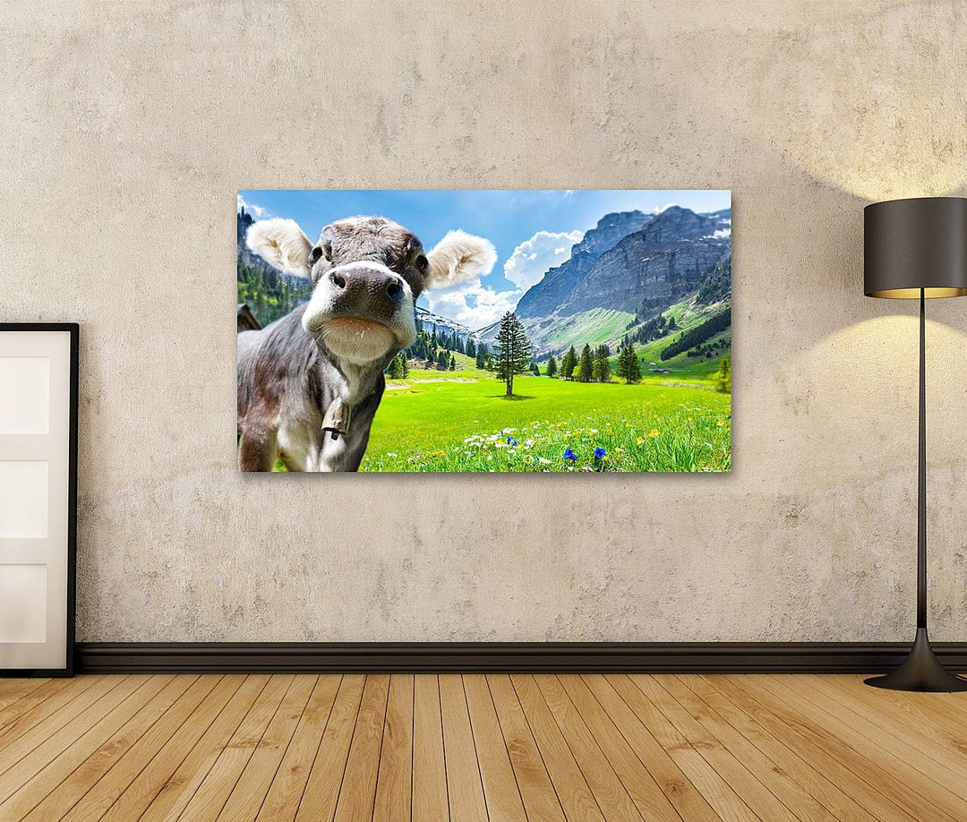 islandburner Bild auf Leinwand Kuh In Den Schweizer Alpen Bilder Wandbilder Poster Leinwand 100x57cm