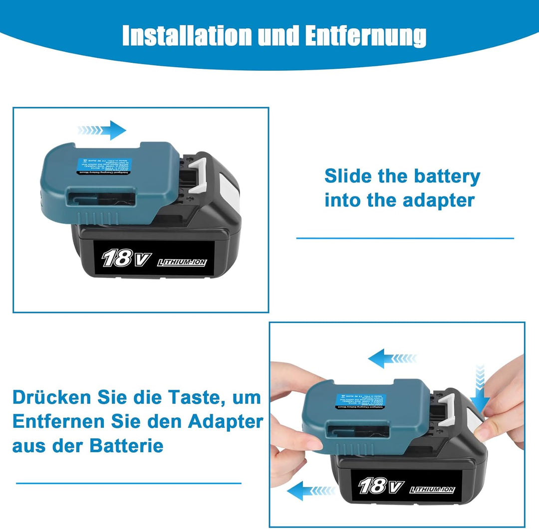 2 Pack Akku-Adapter, USB-Ladegerät-Adapter Kompatibel für Makita 18V Lithium Akku BL1830 BL1860 Dual