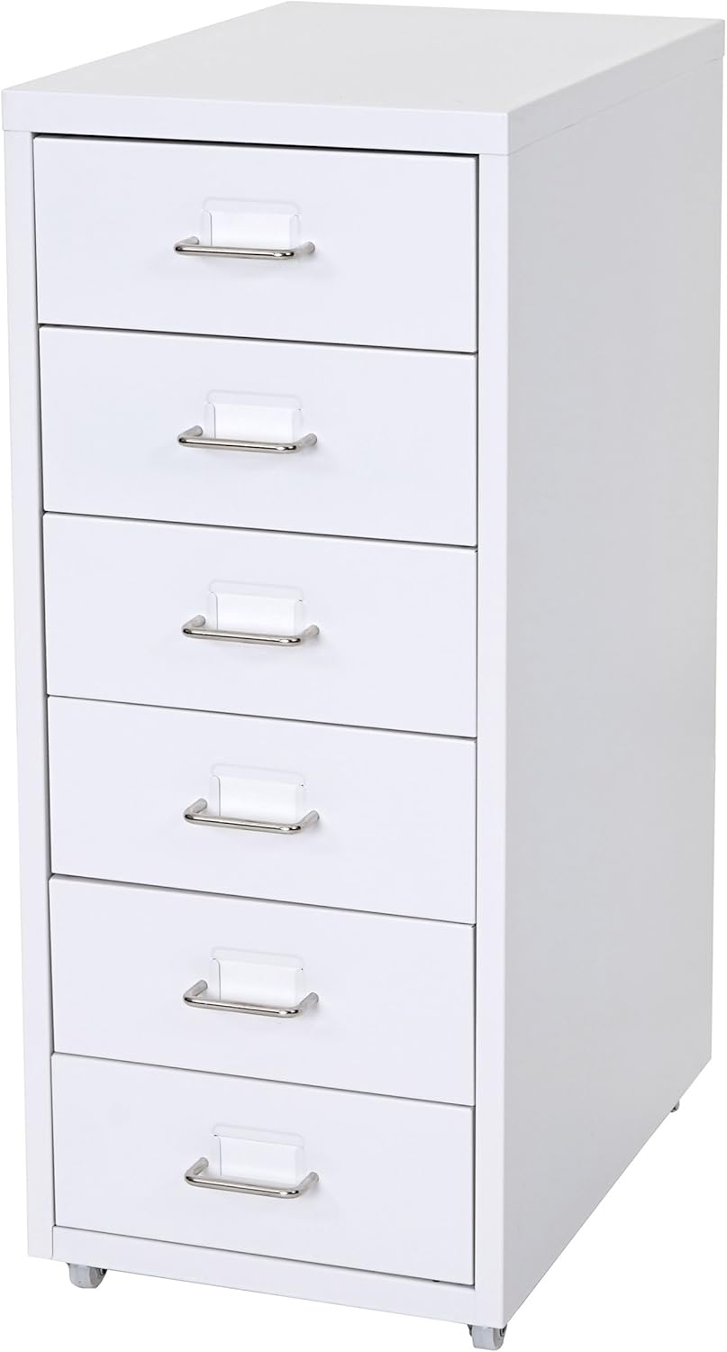 PROREGAL Rollcontainer Housten HxBxT 69x28x41cm 6 Schubladen Weiss Schubladenschrank Stahlschrank 6