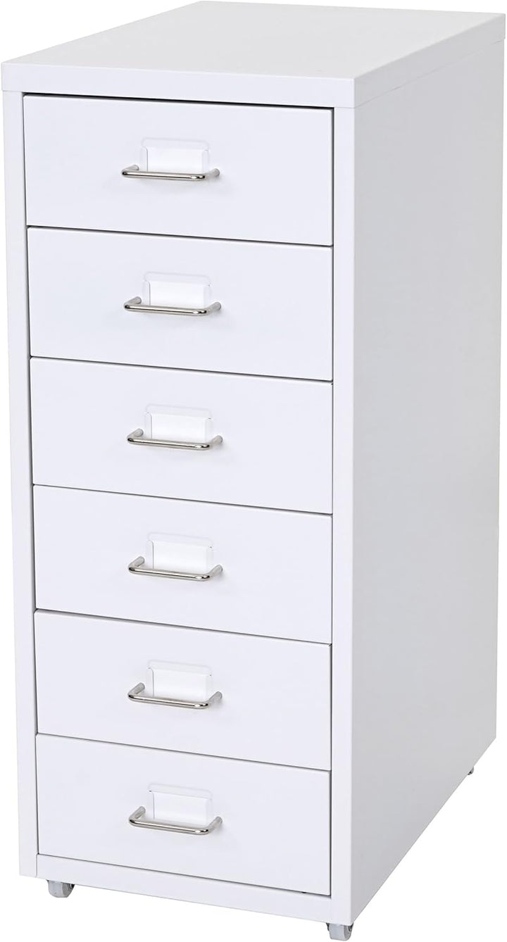 PROREGAL Rollcontainer Housten HxBxT 69x28x41cm 6 Schubladen Weiss Schubladenschrank Stahlschrank 6
