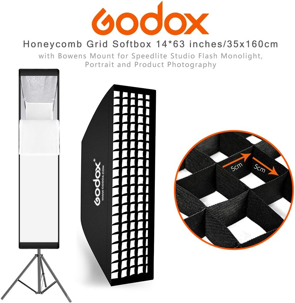 GODOX Softbox 35cm X 160cm Rechteckige Softbox mit Gitter Studioleuchte Bowens Softboxen Fotografie