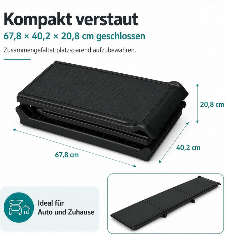 Wiltec Hunderampe 180 x 40 cm 50 kg 3-Fach faltbar rutschfeste Autorampe für Hunde, klappbare Einsti