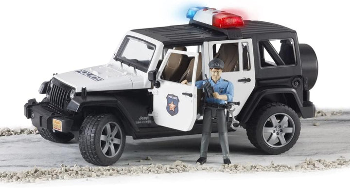 bruder 02526 - Jeep Wrangler Unlimited Rubicon Polizei Fahrzeug mit Polizist & Ausstattung, Light &
